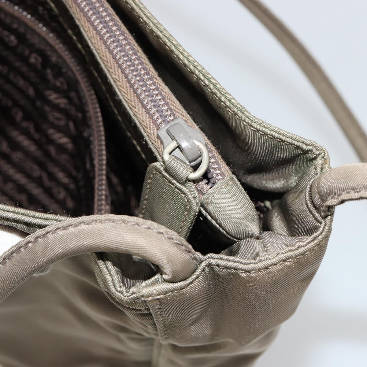 PRADA Tote Bag Nylon Khaki Silver Auth BA12923