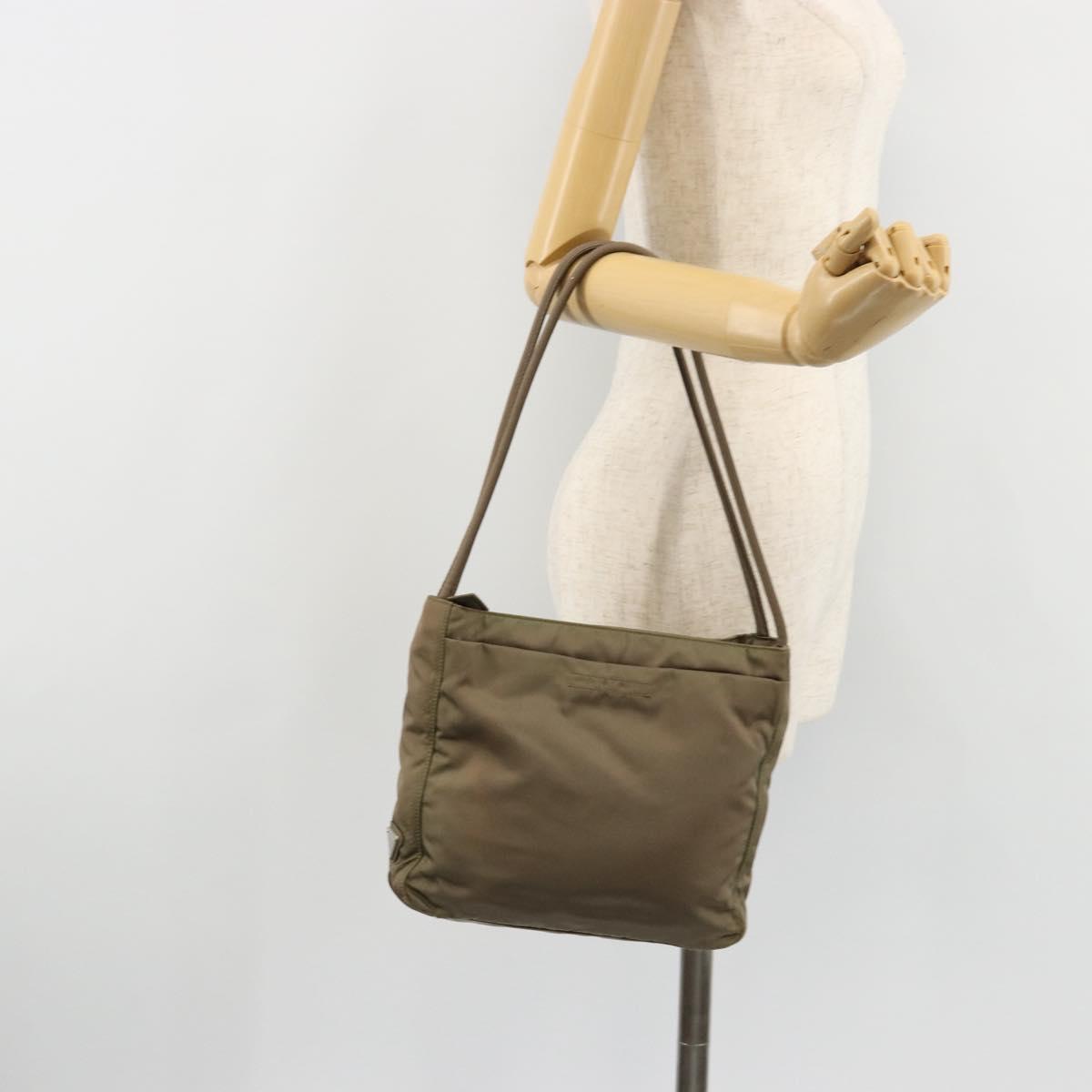 PRADA Tote Bag Nylon Khaki Silver Auth BA12923