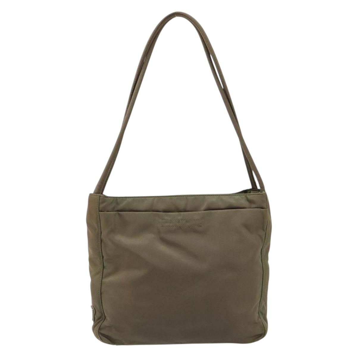 PRADA Tote Bag Nylon Khaki Silver Auth BA12923