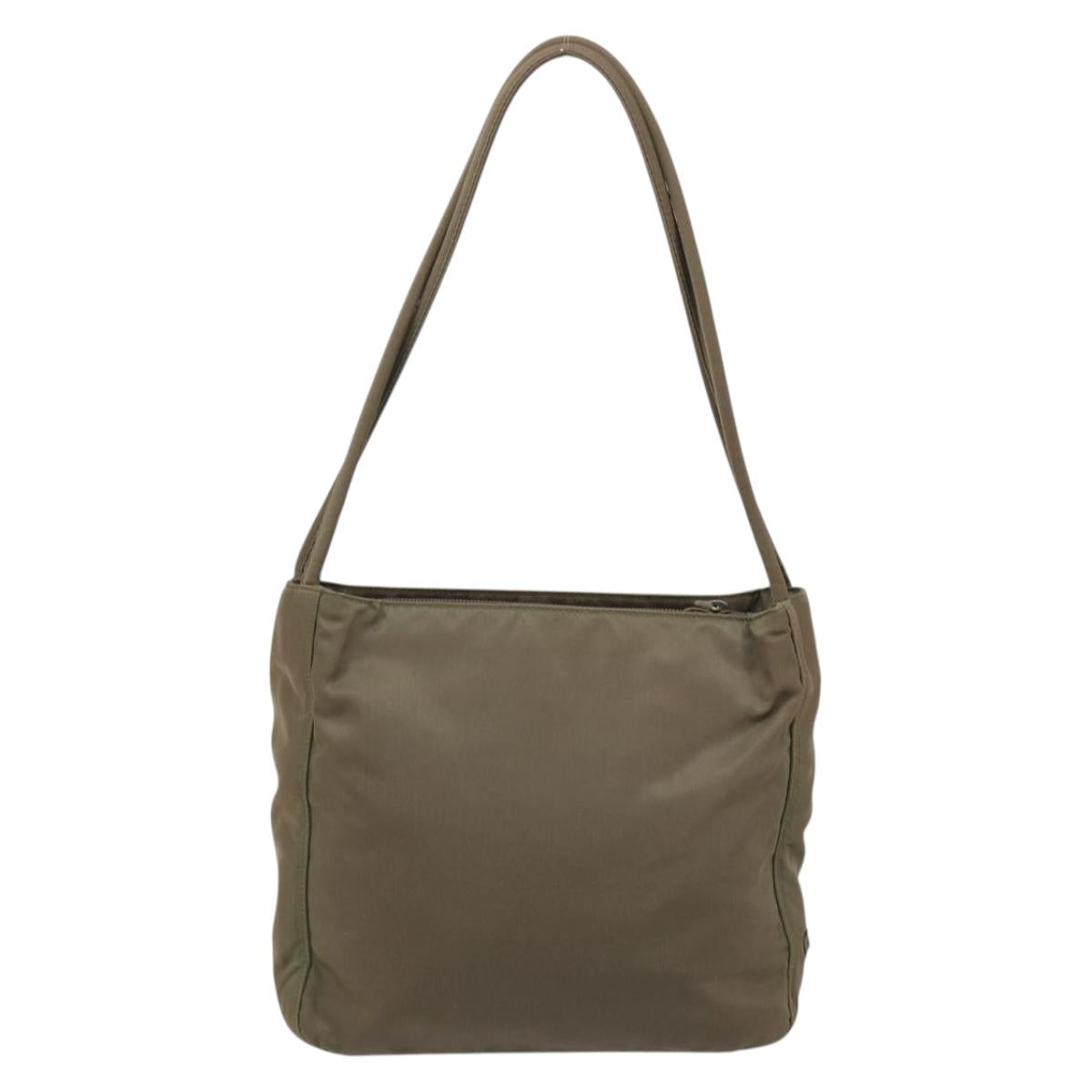 PRADA Tote Bag Nylon Khaki Silver Auth BA12923
