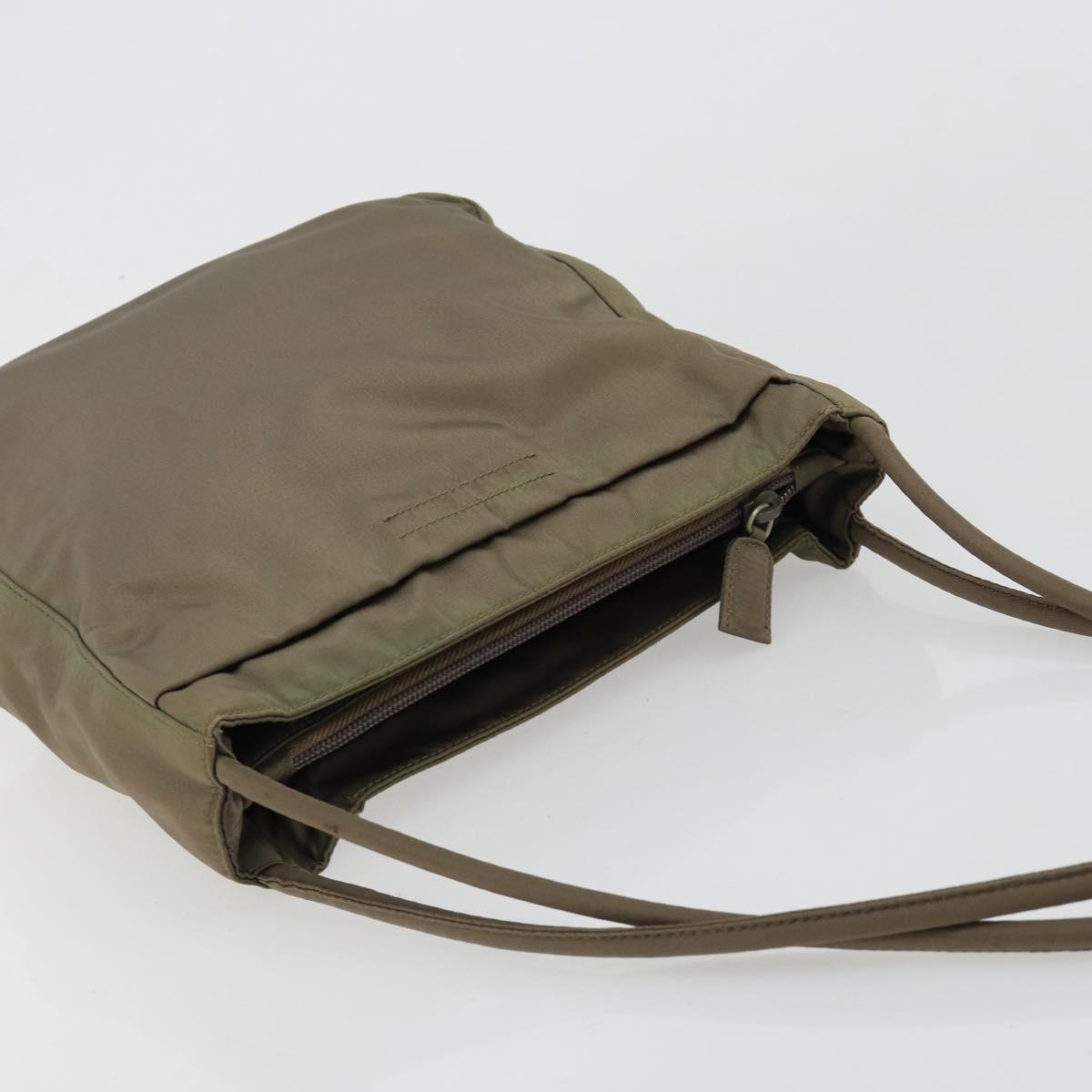 PRADA Tote Bag Nylon Khaki Silver Auth BA12923