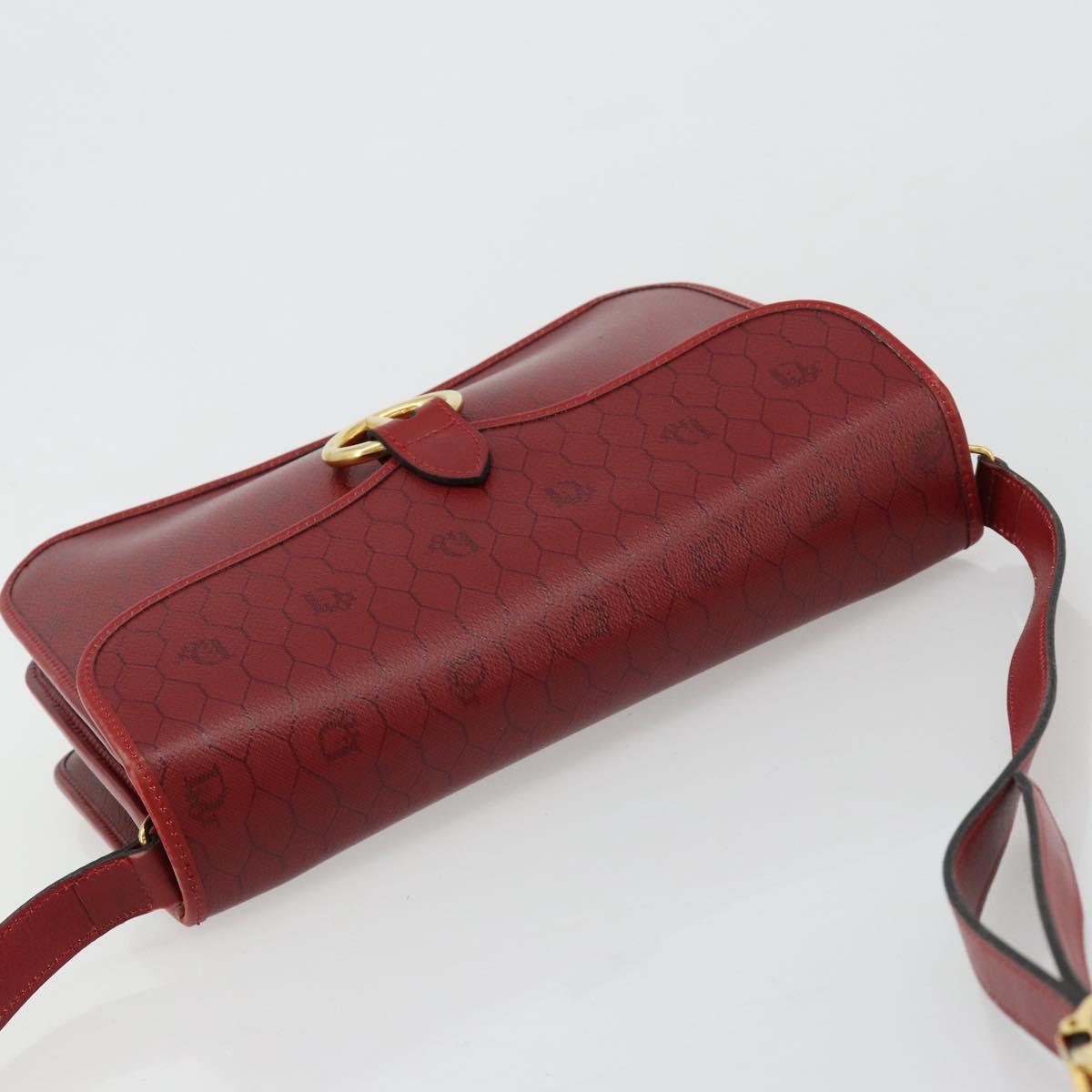 Christian Dior Honeycomb Canvas Shoulder Bag PVC Red Gold Auth BA12924