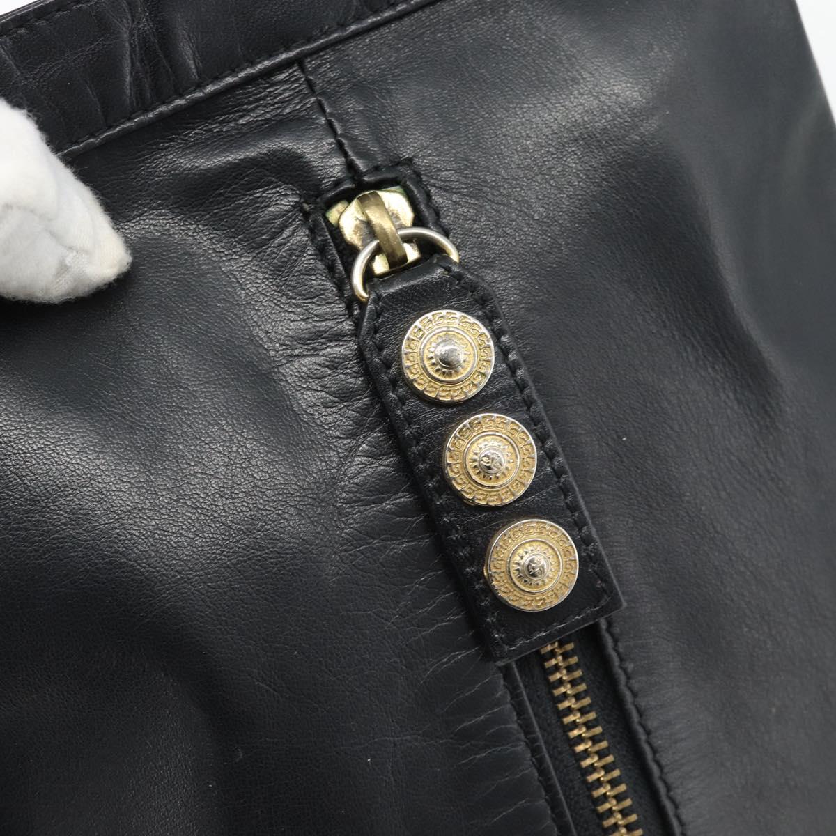 Gianni Versace Backpack Leather Black Gold Auth BA12927