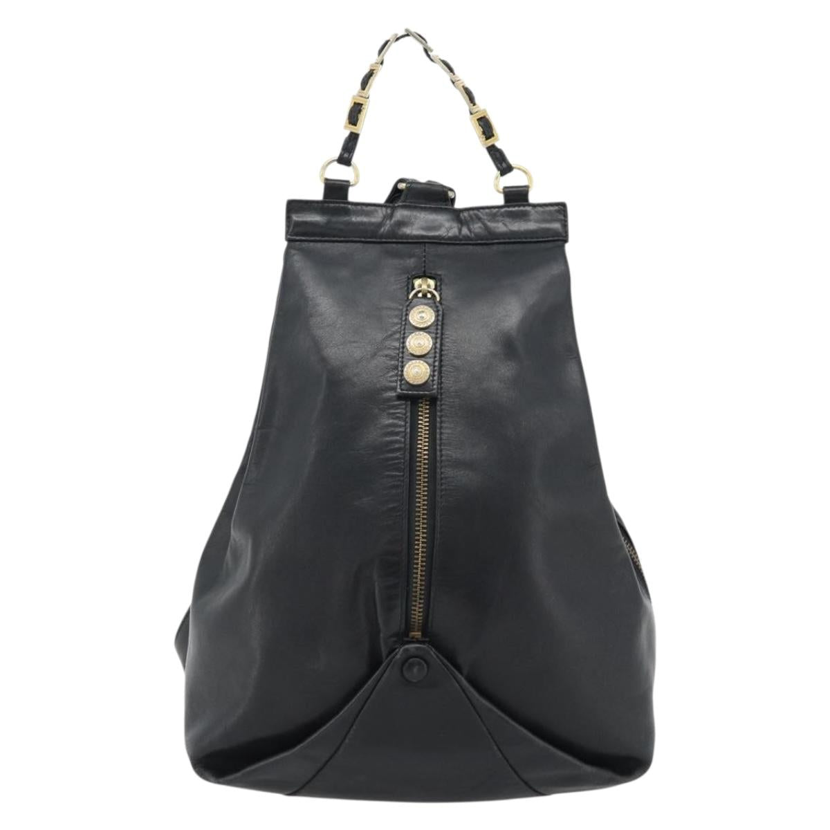 Gianni Versace Backpack Leather Black Gold Auth BA12927