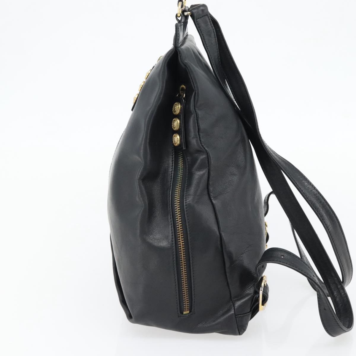 Gianni Versace Backpack Leather Black Gold Auth BA12927