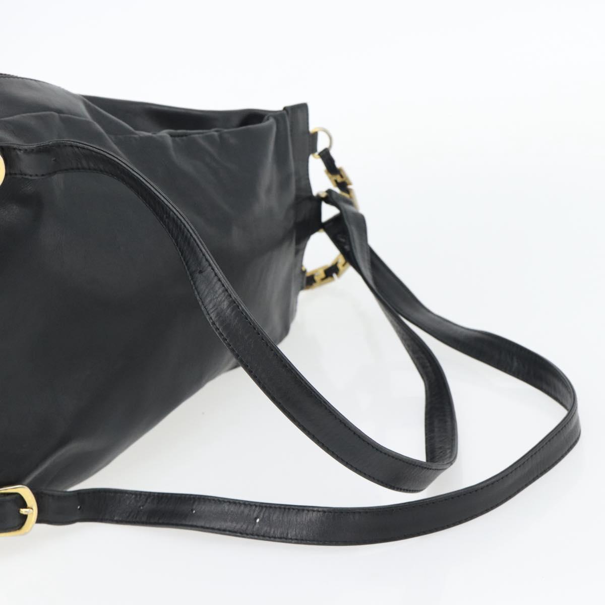 Gianni Versace Backpack Leather Black Gold Auth BA12927