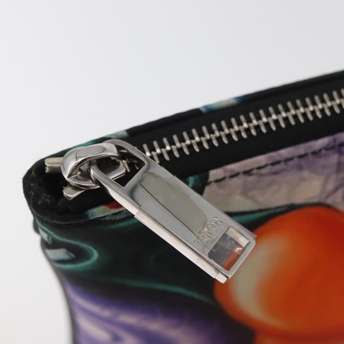 Christian Dior Pouch Nylon Orange Silver Auth BA12933