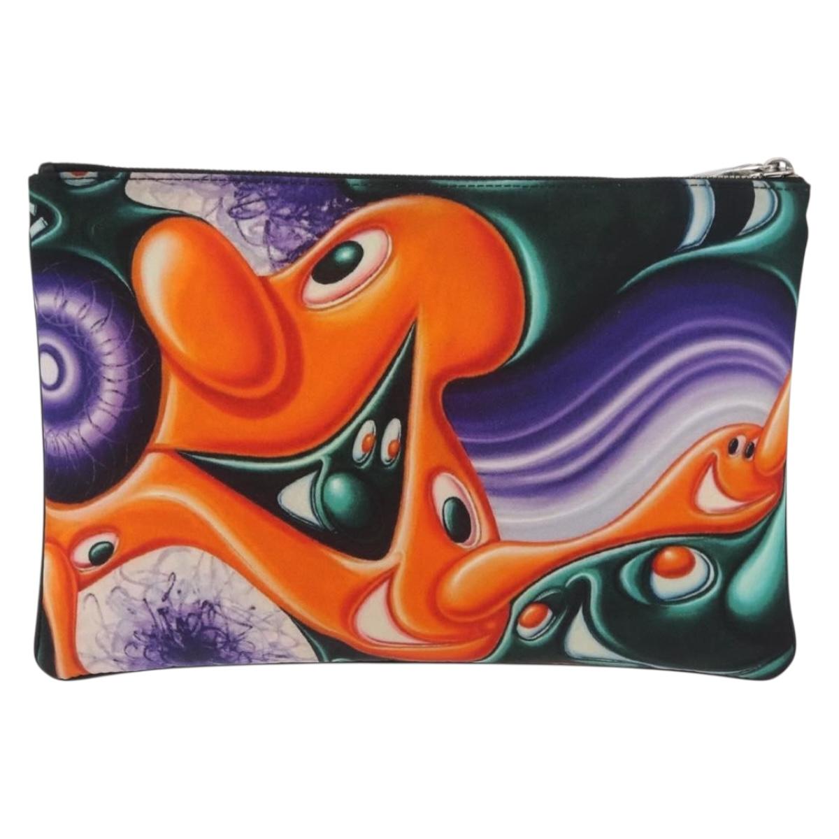 Christian Dior Pouch Nylon Orange Silver Auth BA12933