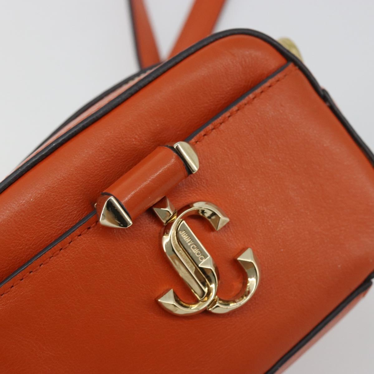 Jimmy Choo Chain Shoulder Pouch Leather Orange Gold Auth BA12938
