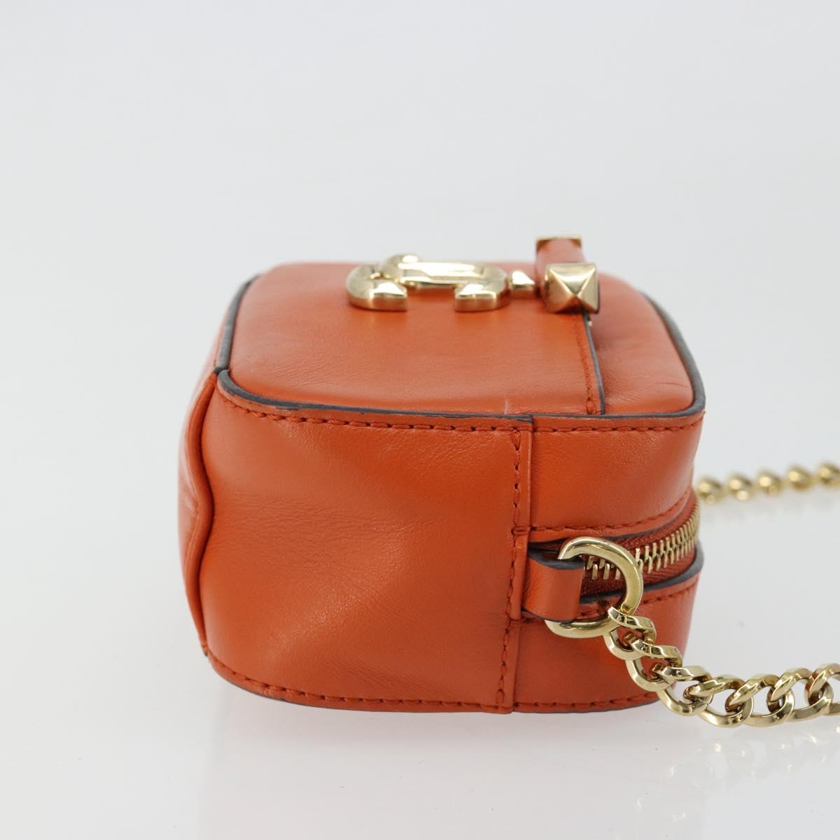 Jimmy Choo Chain Shoulder Pouch Leather Orange Gold Auth BA12938