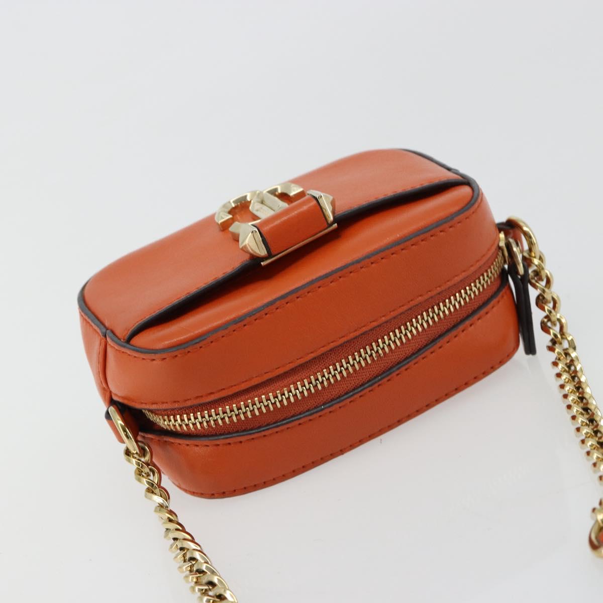 Jimmy Choo Chain Shoulder Pouch Leather Orange Gold Auth BA12938
