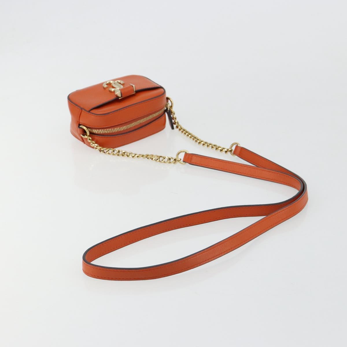 Jimmy Choo Chain Shoulder Pouch Leather Orange Gold Auth BA12938