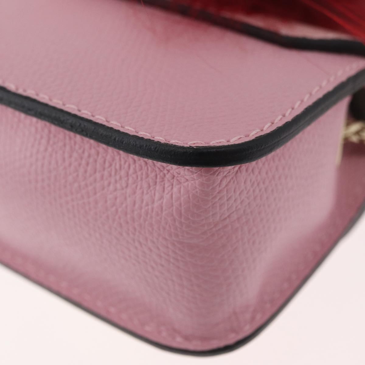FURLA Chain Hand Pouch Leather Pink Gold Auth BA12939