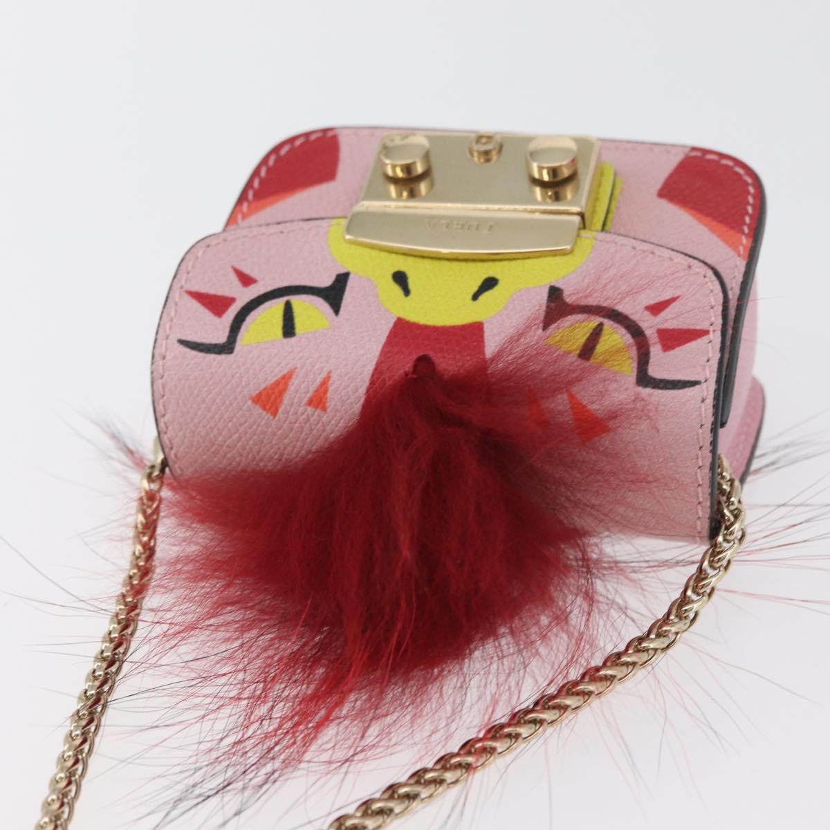 FURLA Chain Hand Pouch Leather Pink Gold Auth BA12939