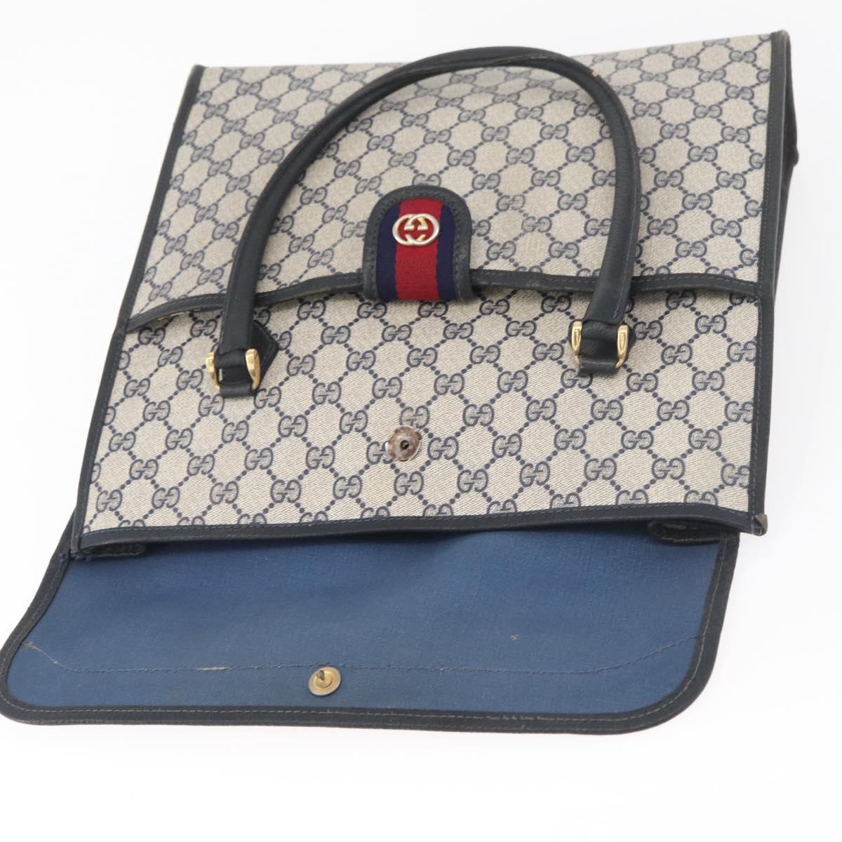 GUCCI GG Supreme Tote Bag PVC Navy Gold Auth BA12940