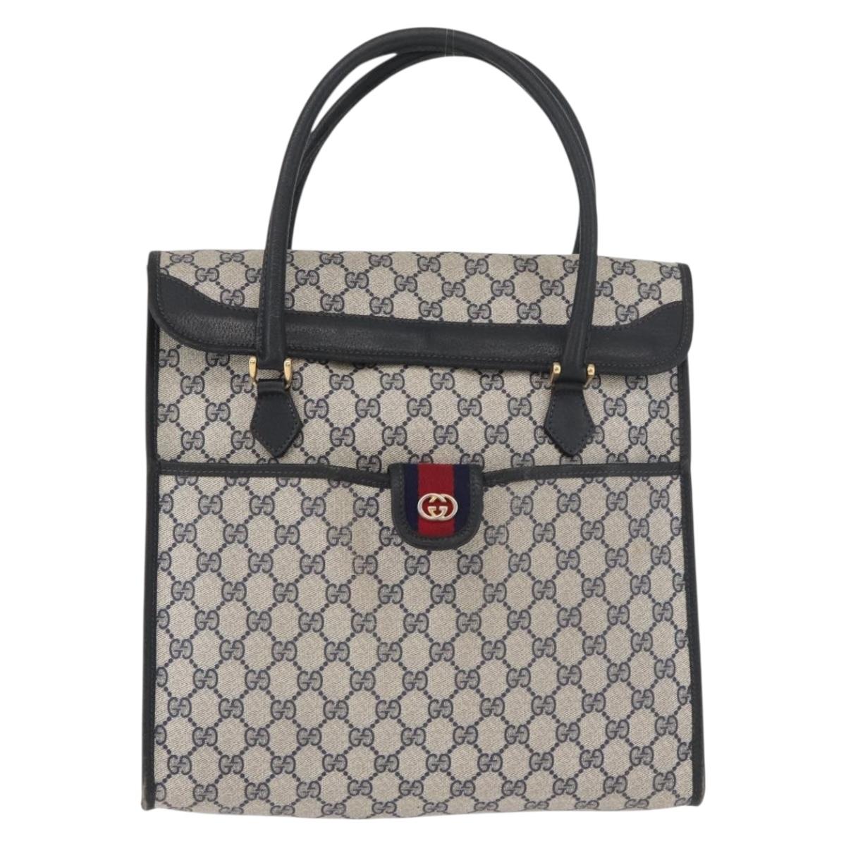 GUCCI GG Supreme Tote Bag PVC Navy Gold Auth BA12940