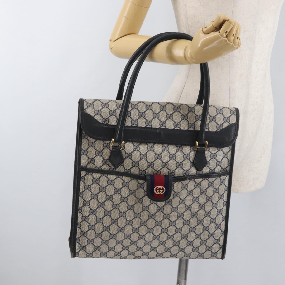 GUCCI GG Supreme Tote Bag PVC Navy Gold Auth BA12940