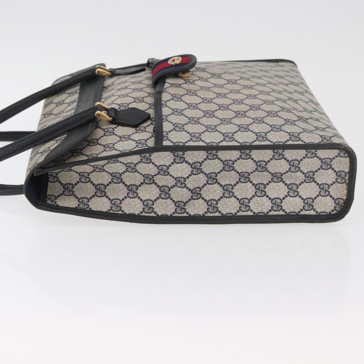 GUCCI GG Supreme Tote Bag PVC Navy Gold Auth BA12940