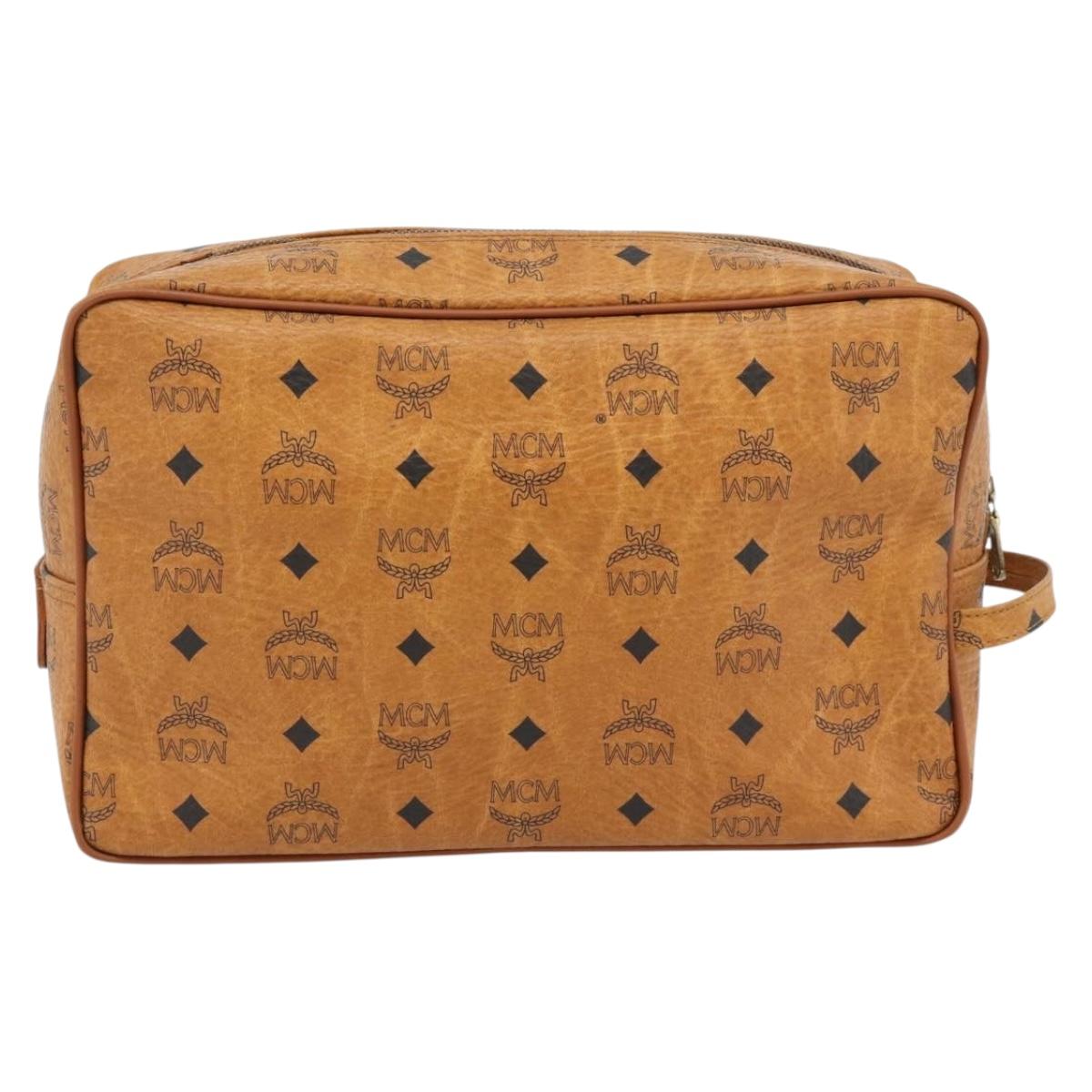 MCM Vicetos Logogram Clutch Bag PVC Brown Gold Auth BA12942