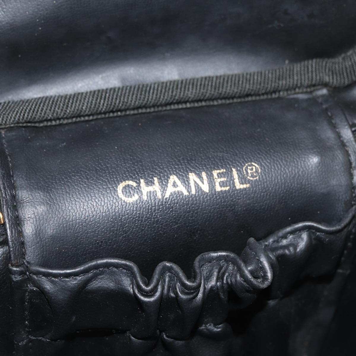 CHANEL Bicolore Vanity Hand Bag Leather Black Gold CC Auth BA12943A