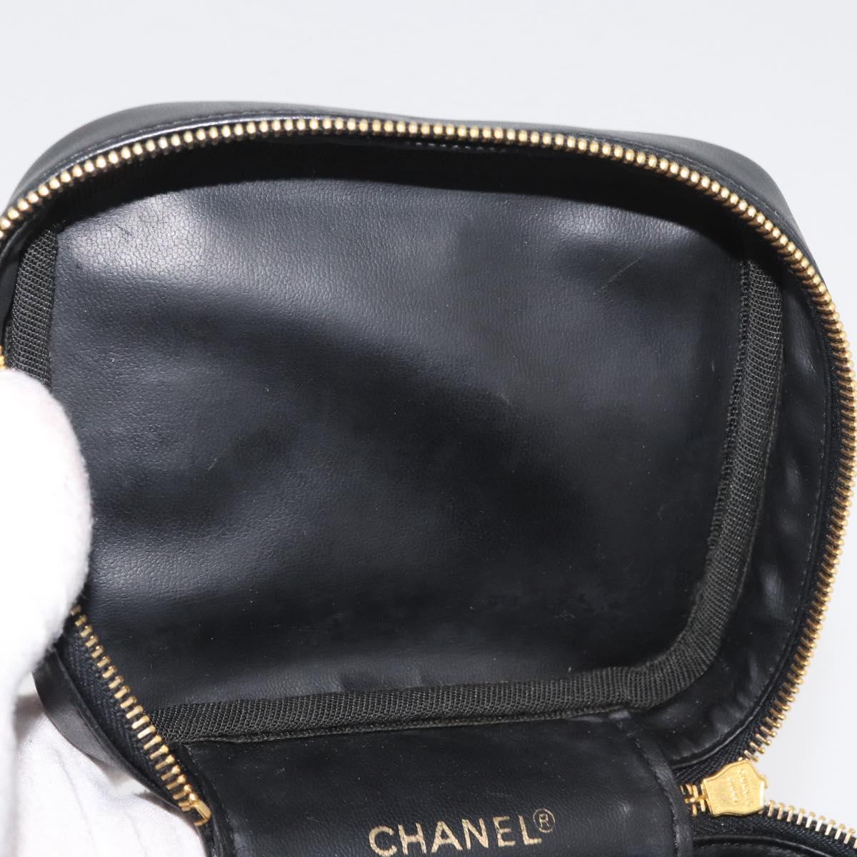 CHANEL Bicolore Vanity Hand Bag Leather Black Gold CC Auth BA12943A