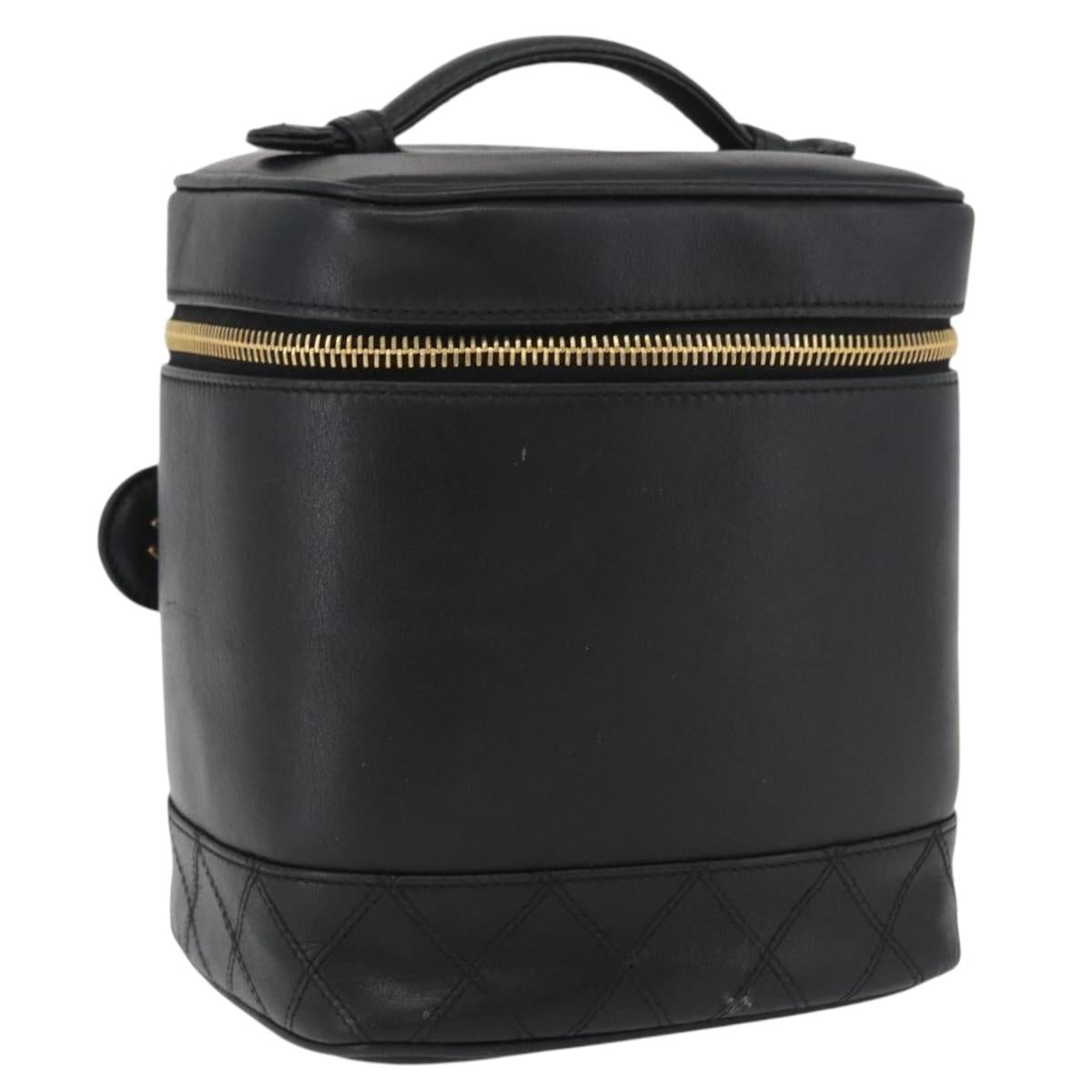 CHANEL Bicolore Vanity Hand Bag Leather Black Gold CC Auth BA12943A