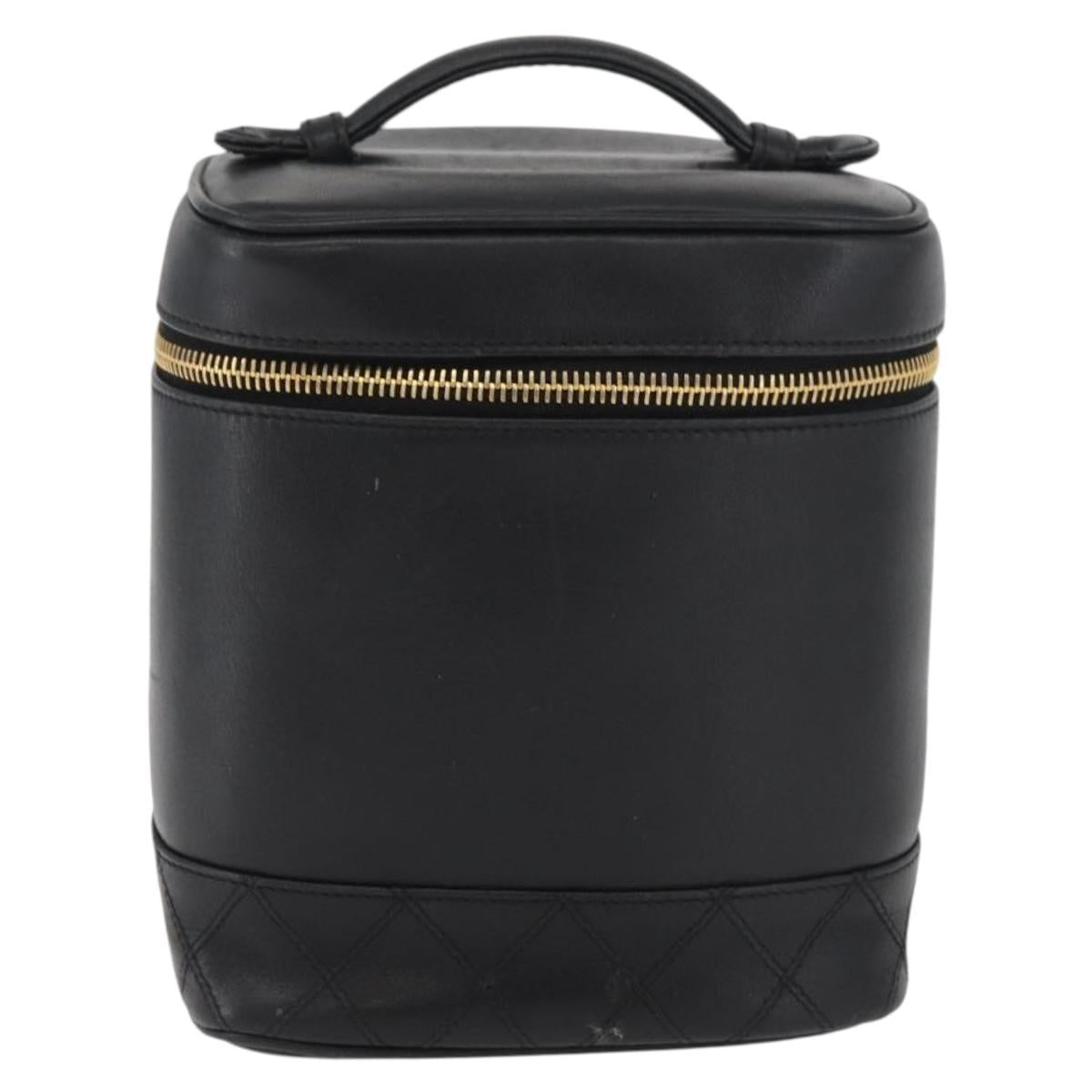 CHANEL Bicolore Vanity Hand Bag Leather Black Gold CC Auth BA12943A