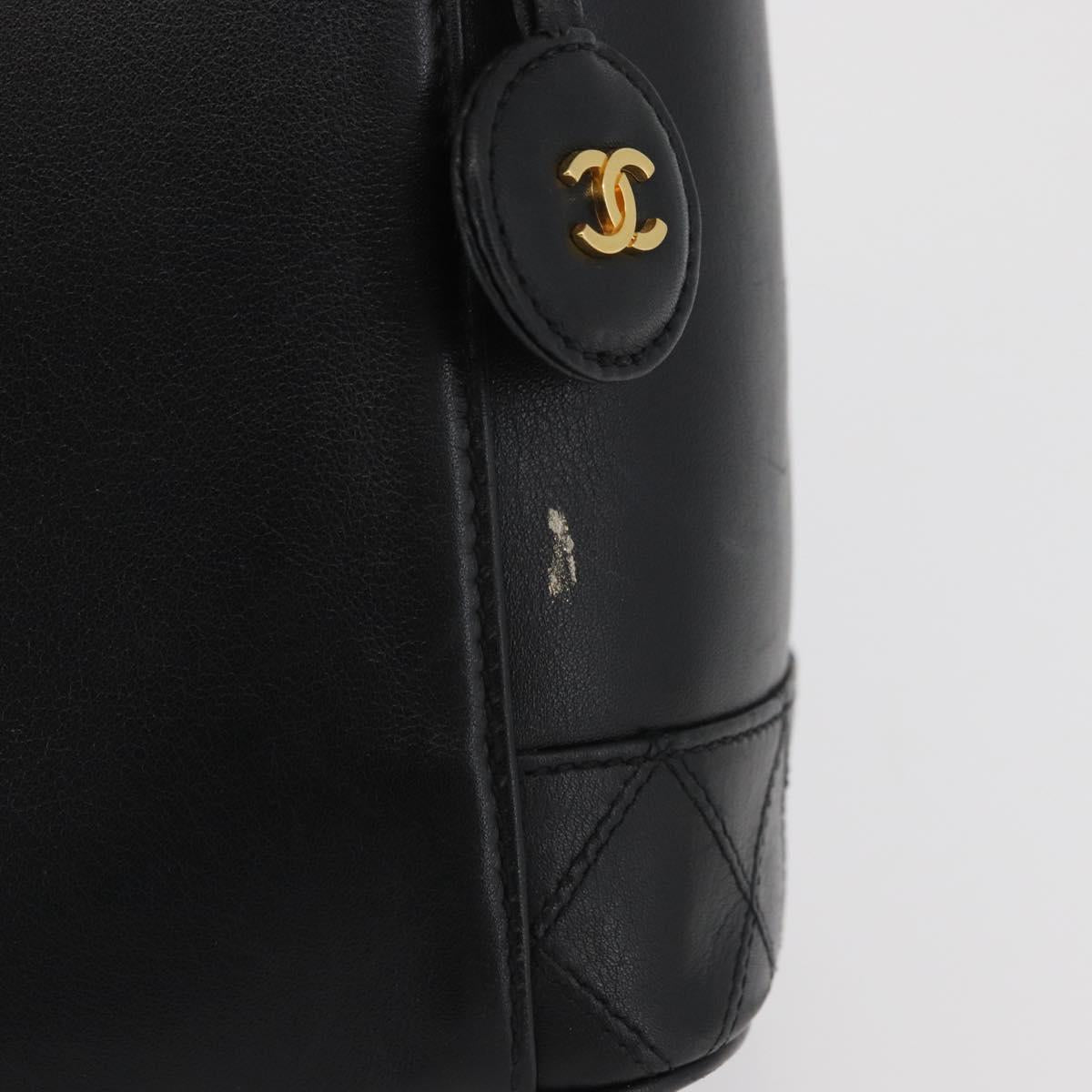 CHANEL Bicolore Vanity Hand Bag Leather Black Gold CC Auth BA12943A