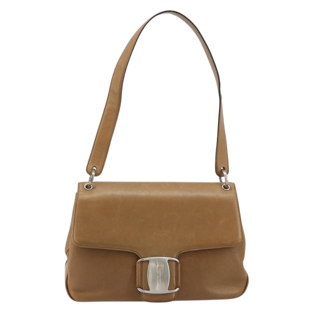 Salvatore Ferragamo Vala Hand Bag Leather Brown Silver Auth BA12946A