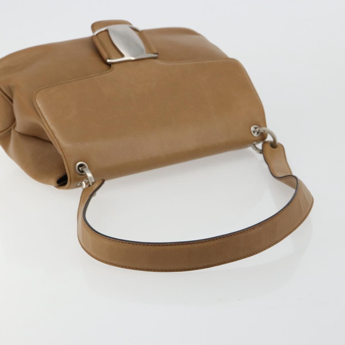 Salvatore Ferragamo Vala Hand Bag Leather Brown Silver Auth BA12946A