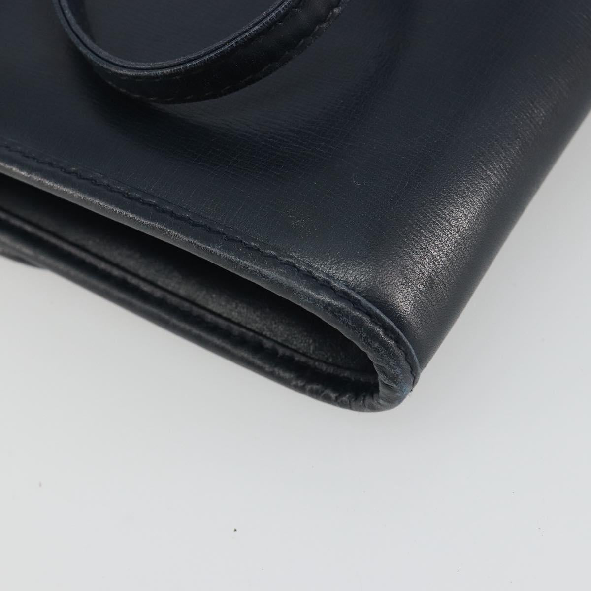 GUCCI Shoulder Bag Leather Navy Gold Auth BA12947