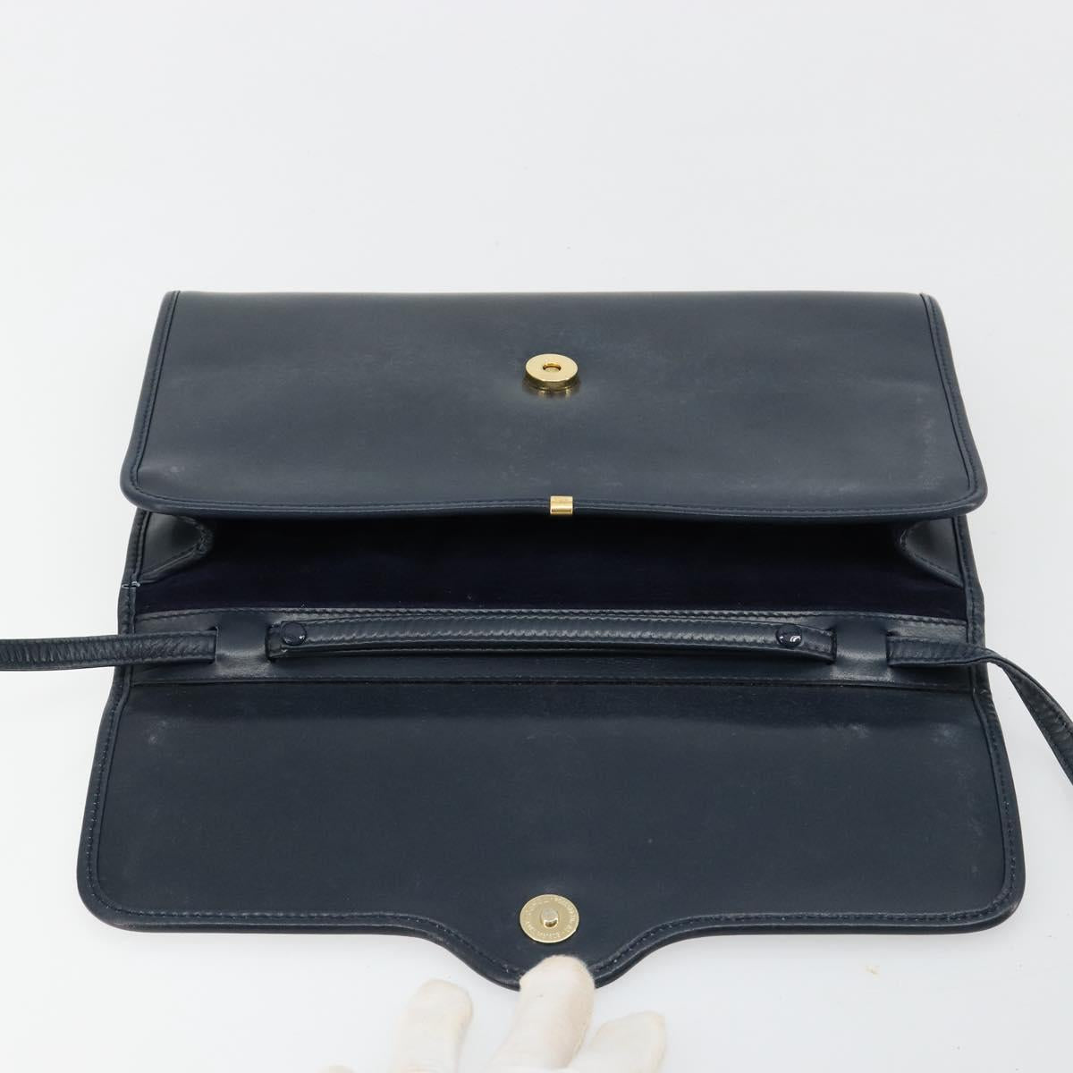 GUCCI Shoulder Bag Leather Navy Gold Auth BA12947