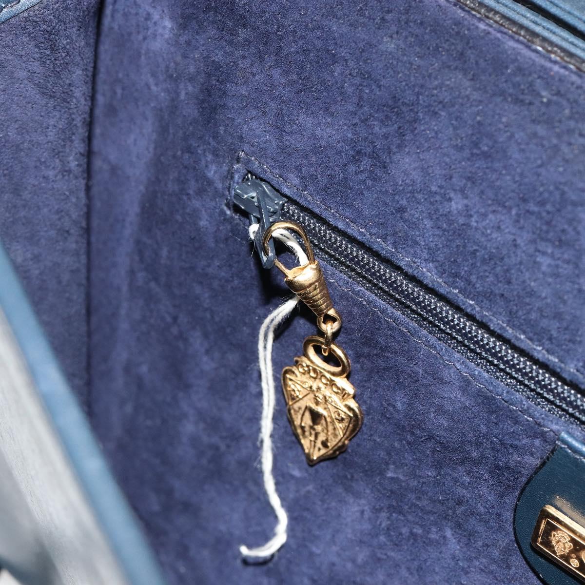GUCCI Shoulder Bag Leather Navy Gold Auth BA12947