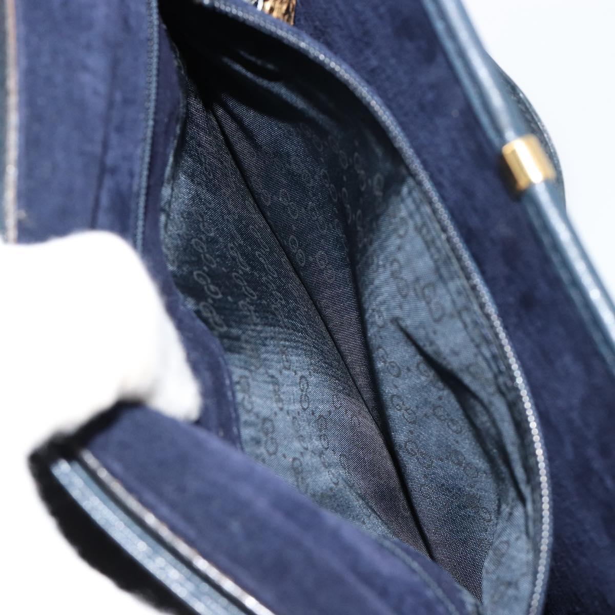 GUCCI Shoulder Bag Leather Navy Gold Auth BA12947