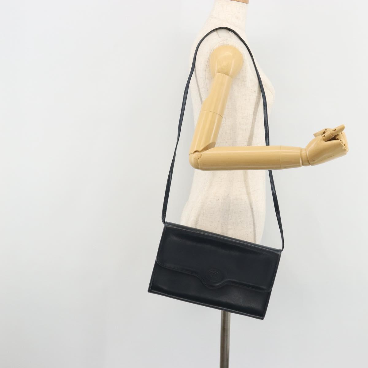 GUCCI Shoulder Bag Leather Navy Gold Auth BA12947