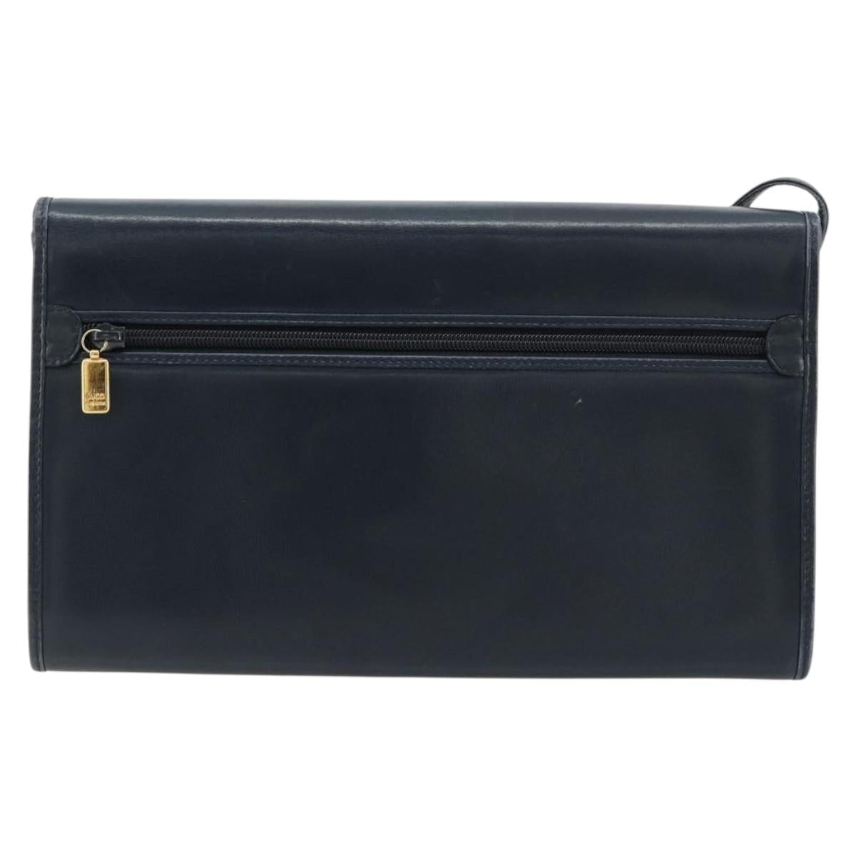 GUCCI Shoulder Bag Leather Navy Gold Auth BA12947