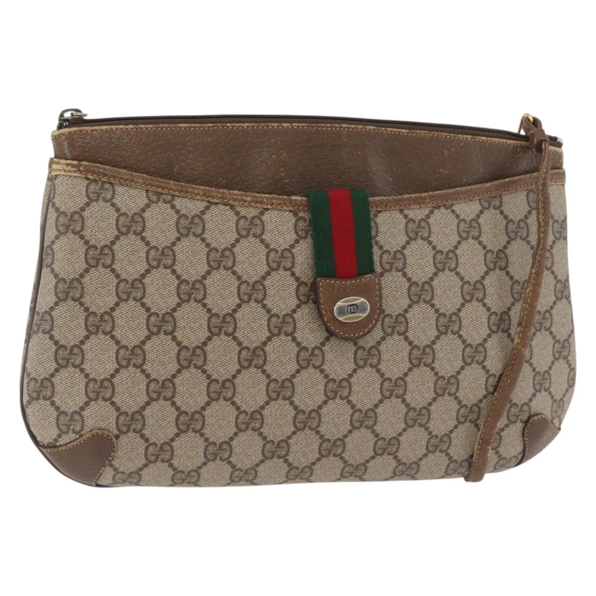 GUCCI GG Supreme Web Sherry Line Bag PVC Beige Gold 904 02 026 Auth BA12949