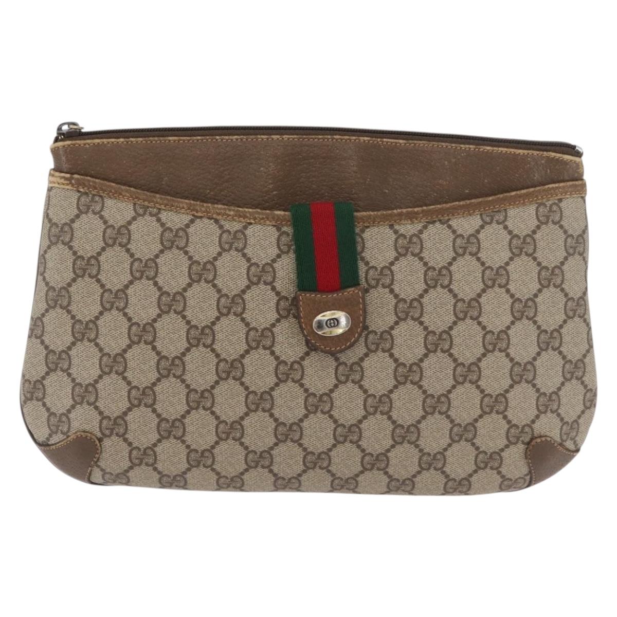 GUCCI GG Supreme Web Sherry Line Bag PVC Beige Gold 904 02 026 Auth BA12949