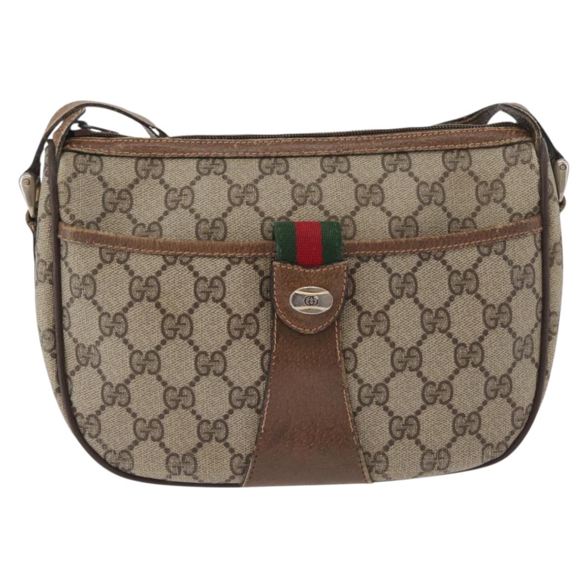 GUCCI GG Supreme Web Sherry Line Bag PVC Beige Gold 89 02 032 Auth BA12950