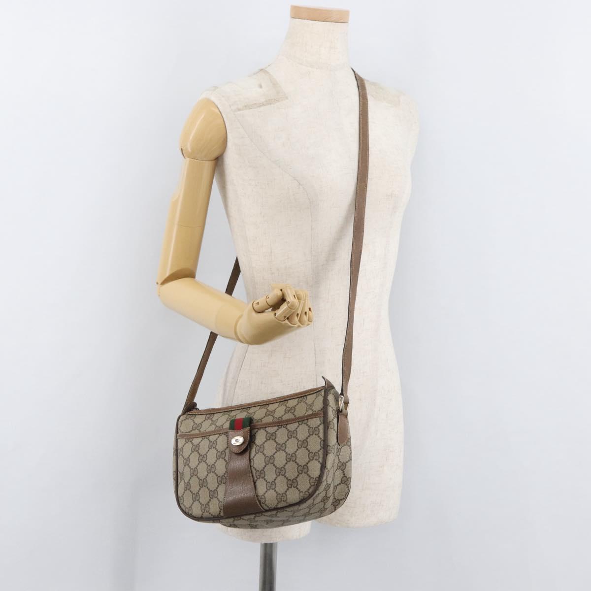 GUCCI GG Supreme Web Sherry Line Bag PVC Beige Gold 89 02 032 Auth BA12950