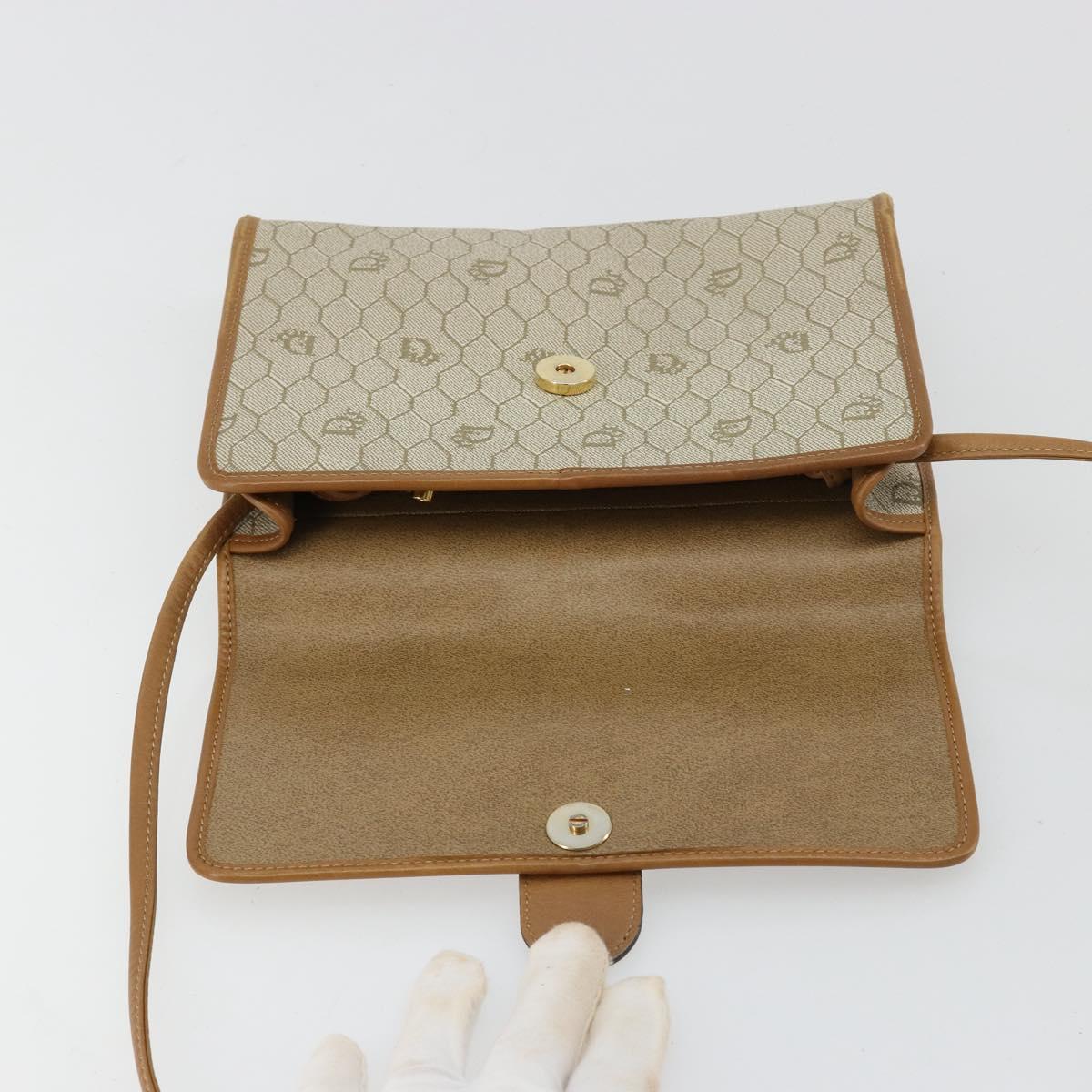 Christian Dior Honeycomb Canvas Shoulder Bag PVC Beige Gold Auth BA12951
