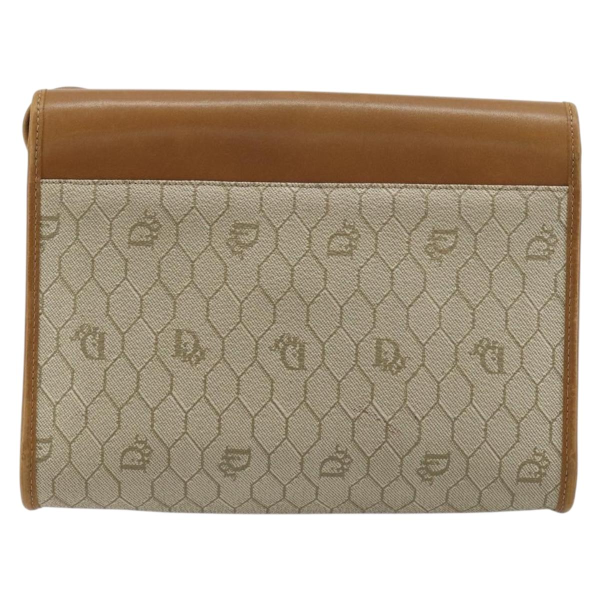 Christian Dior Honeycomb Canvas Shoulder Bag PVC Beige Gold Auth BA12951