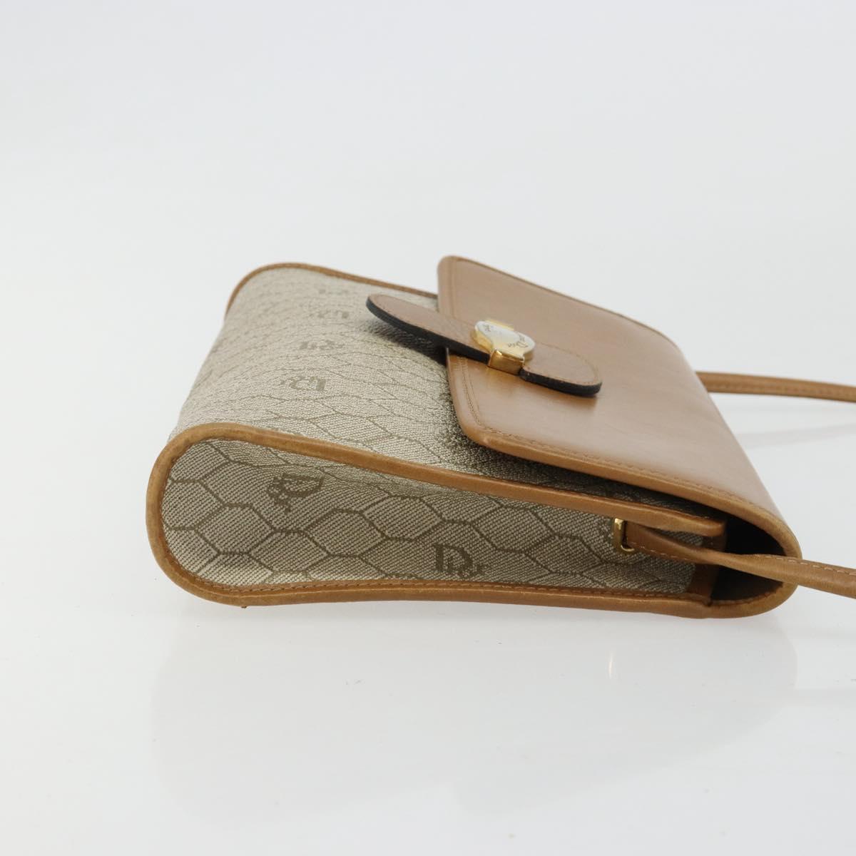 Christian Dior Honeycomb Canvas Shoulder Bag PVC Beige Gold Auth BA12951