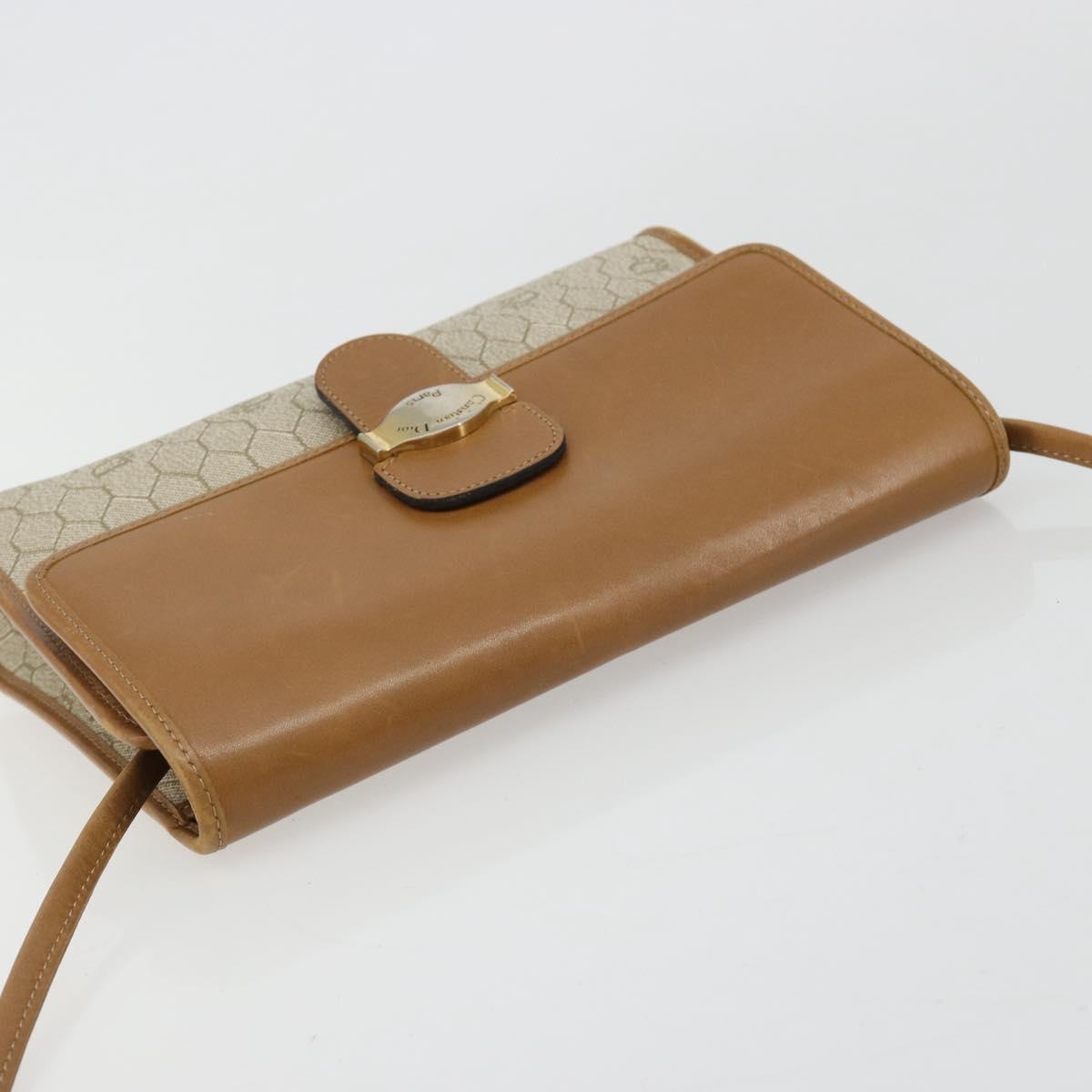 Christian Dior Honeycomb Canvas Shoulder Bag PVC Beige Gold Auth BA12951