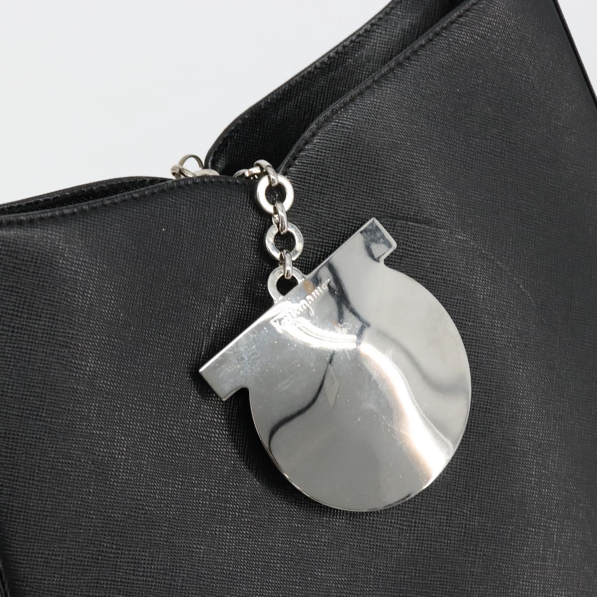 Salvatore Ferragamo Gancini Shoulder Bag Leather Black Silver Auth BA12954