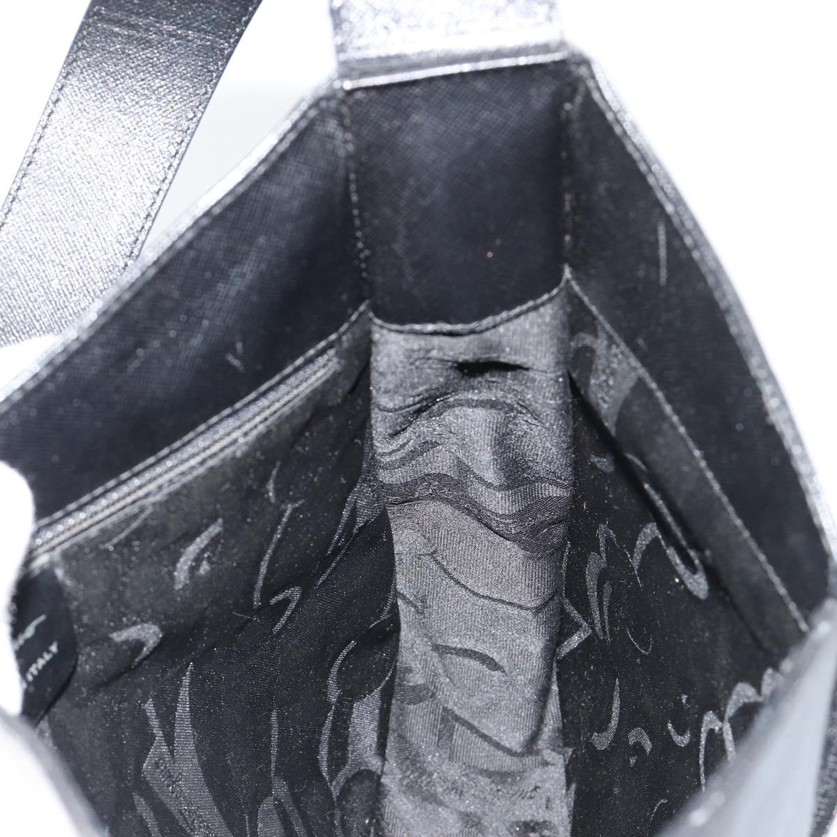 Salvatore Ferragamo Gancini Shoulder Bag Leather Black Silver Auth BA12954