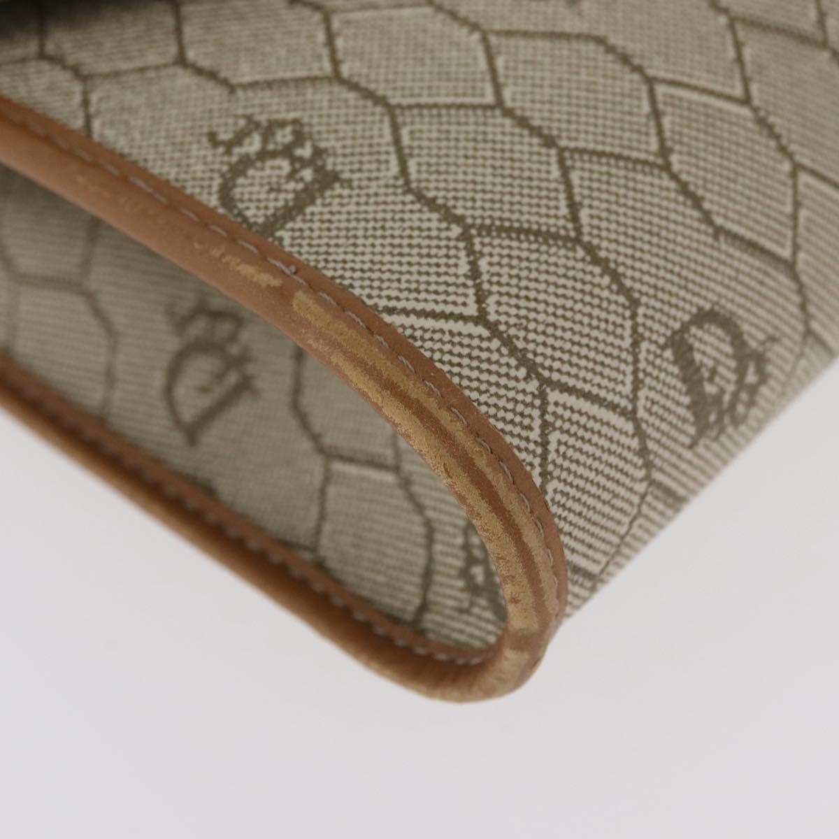 Christian Dior Honeycomb Canvas Chain Shoulder Bag PVC Beige Gold Auth BA12955A