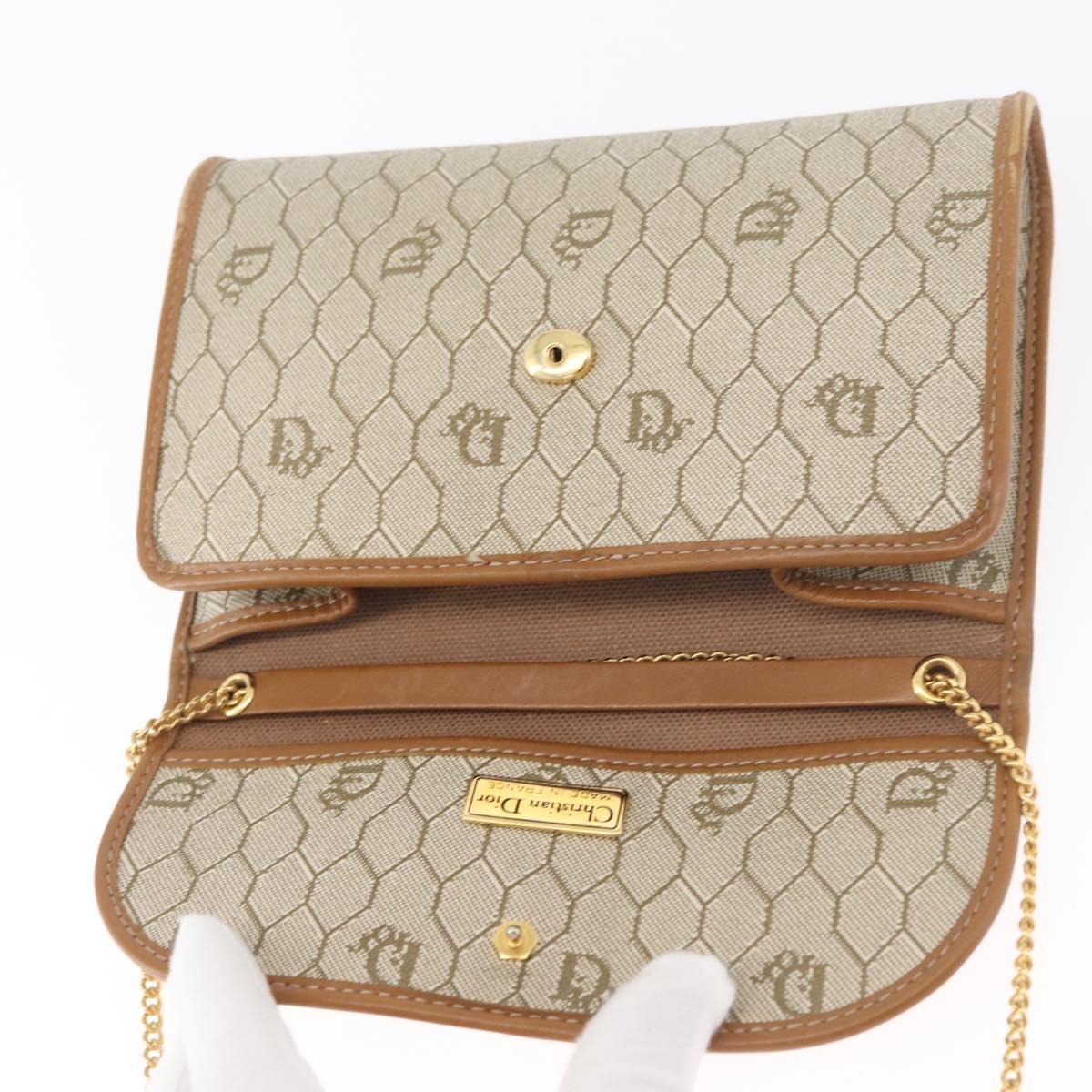 Christian Dior Honeycomb Canvas Chain Shoulder Bag PVC Beige Gold Auth BA12955A