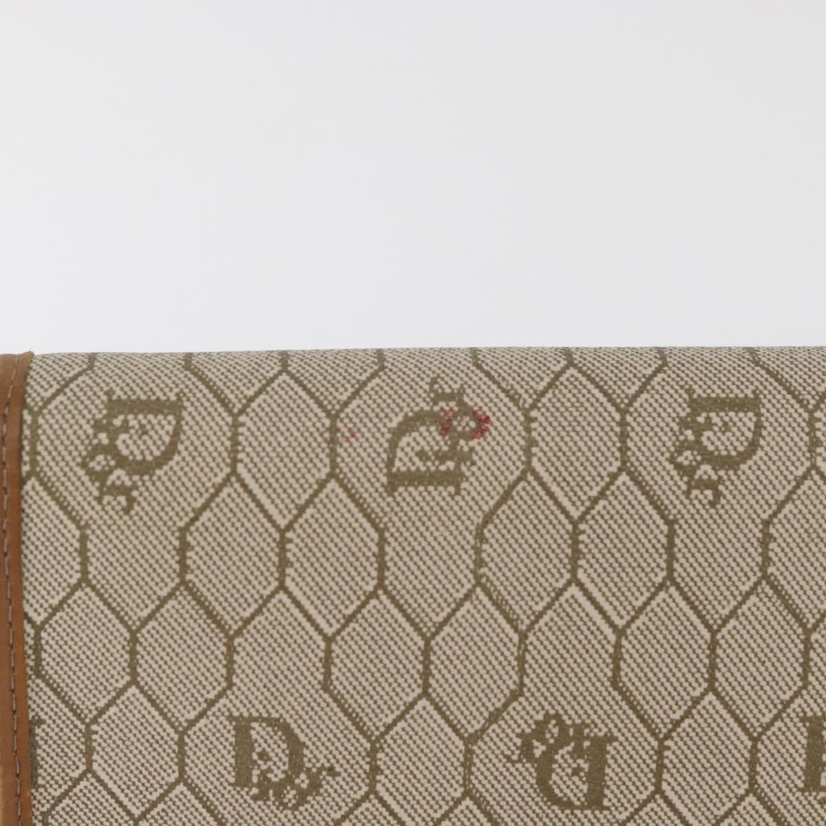 Christian Dior Honeycomb Canvas Chain Shoulder Bag PVC Beige Gold Auth BA12955A