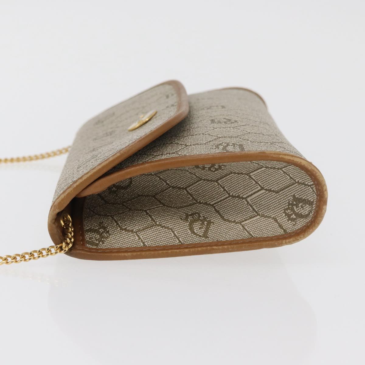 Christian Dior Honeycomb Canvas Chain Shoulder Bag PVC Beige Gold Auth BA12955A